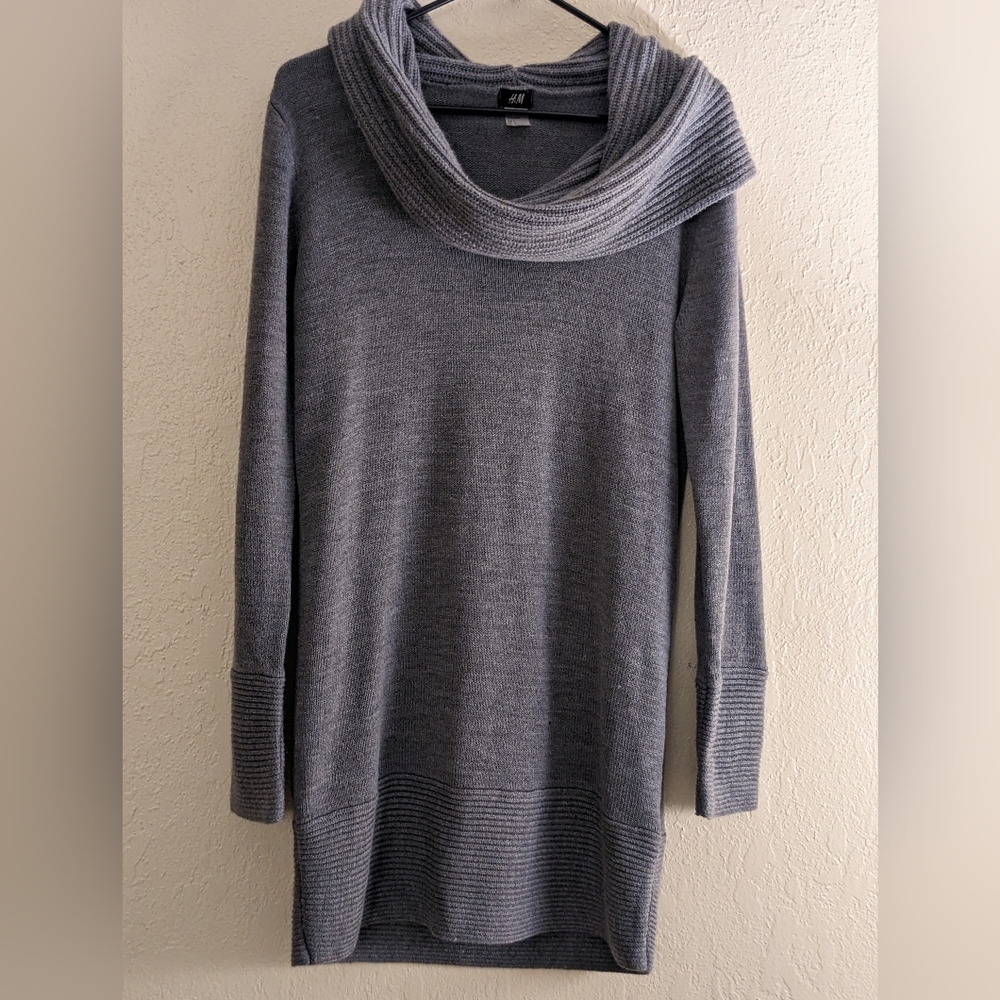 H&M Large Grey Cowl neck sweater dress L long&warm